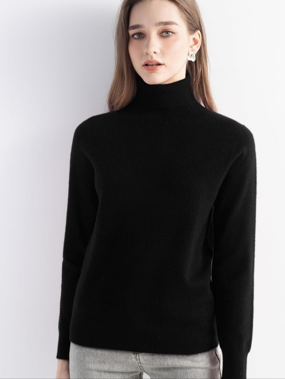 Chanyarn Amazon Brand  100% Cashmere Women's Mockneck LS Sweater In Blk Size M/L